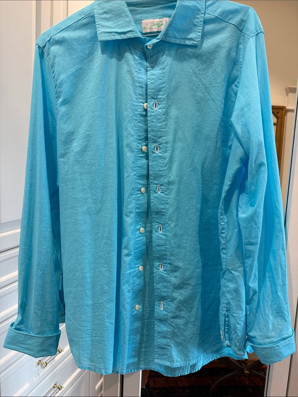 Men's Casual Button-Down Shirt - Turquoise Blue